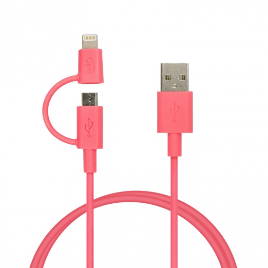 Team 2-in-1 Lightning And Micro USB Charging and Sync Cable Pink 100cm (WC02) Image