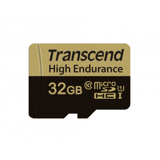 32GB Transcend High Endurance MicroSDHC Card CL10 w/SD Adapter Image
