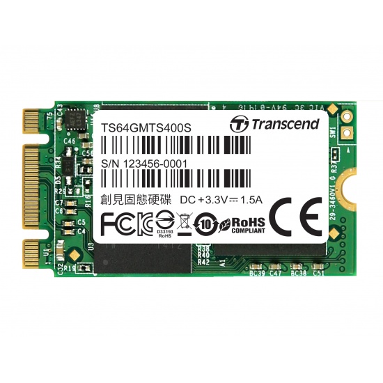 64GB Transcend M.2 NGFF 2242 42mm SATA III 6Gbps SSD MTS400 MLC Flash 560MB/sec Image