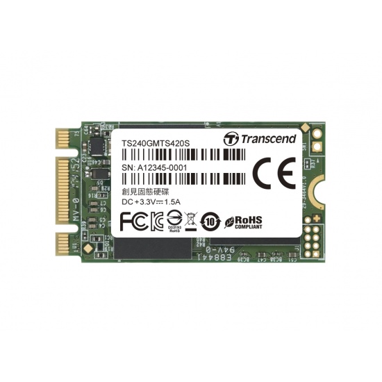 240GB Transcend M.2 SATA III 6Gb/s SSD MTS420 3D TLC Flash 42mm Form Factor Image