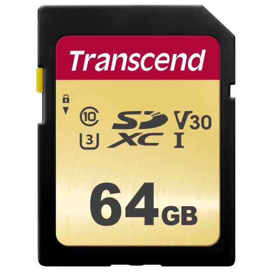 64GB Transcend 500S SDXC UHS-I U3 V30 SD Memory Card CL10 95MB/sec MLC Flash Image