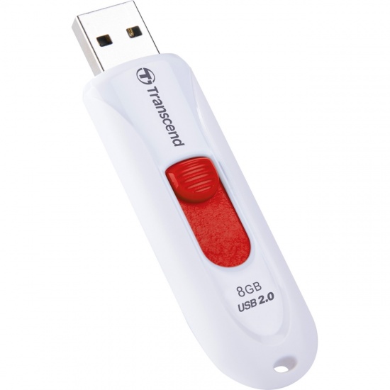 8GB Transcend JetFlash 590 USB2.0 Flash Drive w/ Sliding USB Connector - White Image