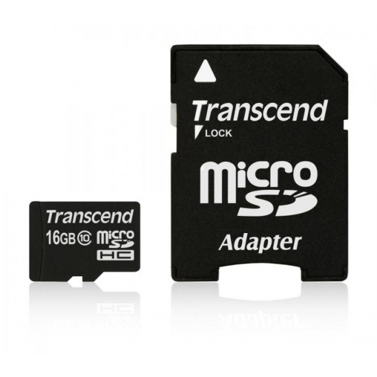 16GB Transcend microSDHC CL10 high-speed memory card with SD adapter Image