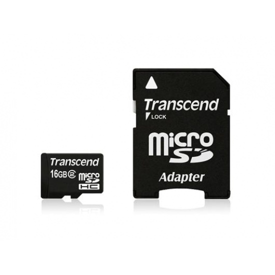 16GB Transcend microSDHC CL2 memory card with Secure Digital adapter Image