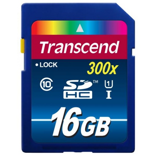 16GB Transcend Premium SDHC CL10 UHS-1 300x Memory Card Image
