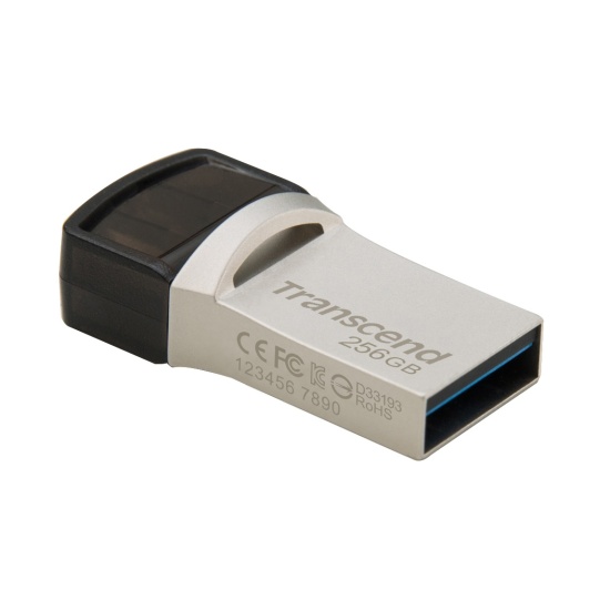 256GB Transcend JetFlash 890 Dual USB Flash Drive with USB3.1 and USB Type-C Connectors, Silver Image