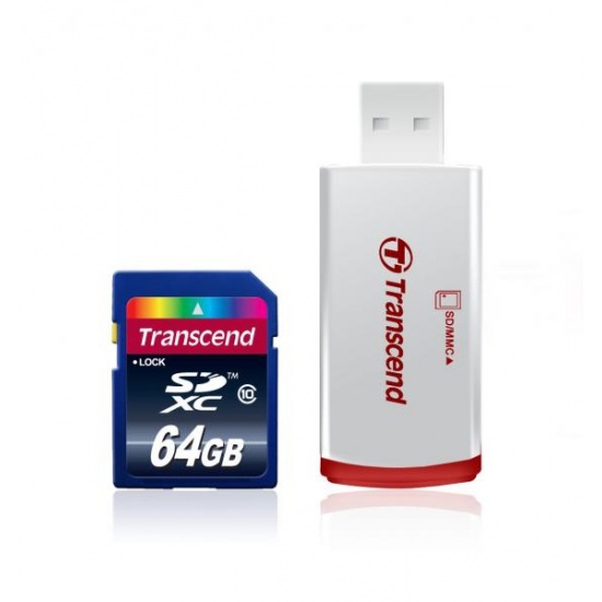 64GB Transcend SDXC CL10 Memory Card with USB SDXC Card Reader Image