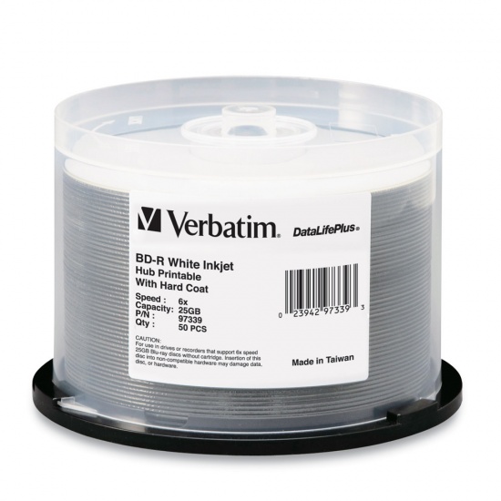 Verbatim Blu-Ray BD-R 97339 25GB 6X Printable White Inkjet Printable 50pk Spindle Image