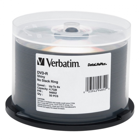 Verbatim DVD-R 4.7GB 8X DataLifePlus Shiny Silver 50-Pack Spindle Image