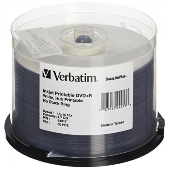 Verbatim DVD+R 4.7GB 16X DataLifePlus White Inkjet Printable 50-Pack Spindle Image