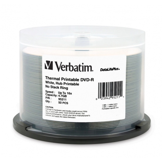 Verbatim DVD-R DataLifePlus White Thermal 16x 4.7GB 50-Pack Spindle Image