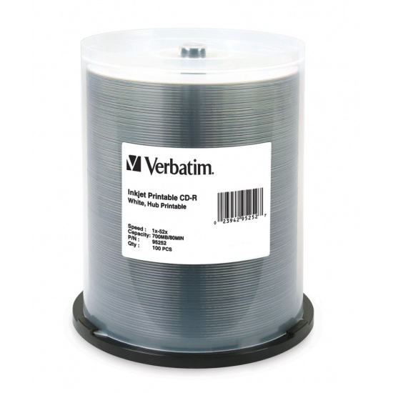 Verbatim CD-R White Inkjet Hub Printable 52x 700MB 100-Pack Spindle Image