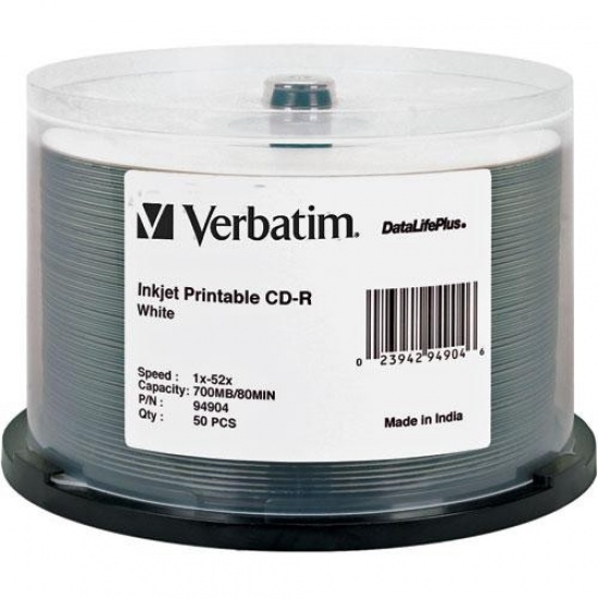 Verbatim DataLifePlus 700MB CD-R White Inkjet Printable 52X 50-Pack Spindle Image