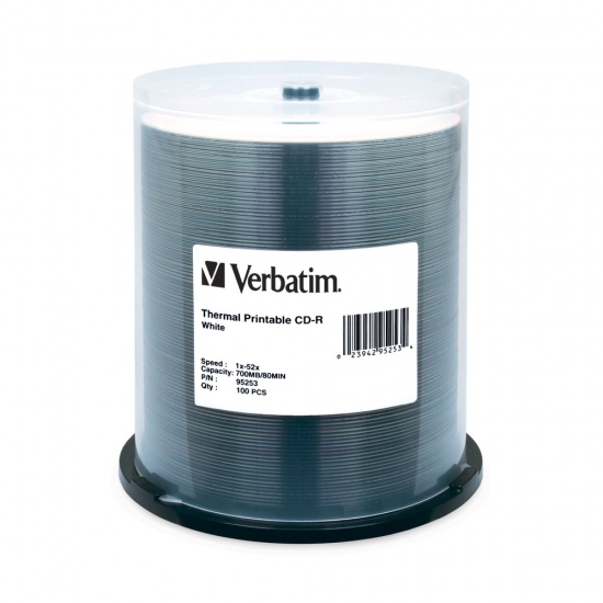 Verbatim CD-R 700MB 52X White Thermal Prinable 100-Pack Spindle Image