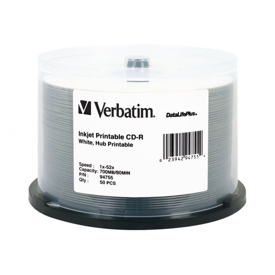Verbatim CD-R 700MB 52X White Inkjet Printable 50-Pack Spindle Image