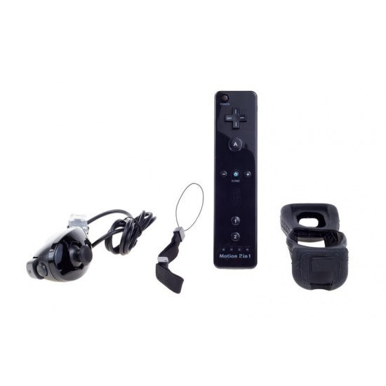 Black Nintendo Wii Remote Control Motion Plus Bundle with Nunchuk, Silicon Case, Wrist Strap Image