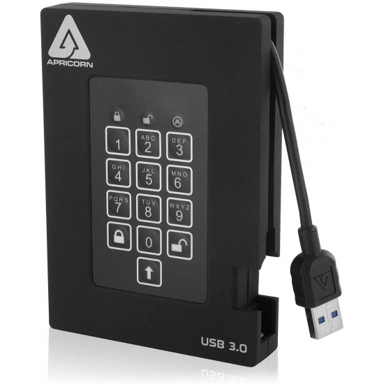 256GB Apricorn Aegis Padlock Fortress USB3.0 External Solid State Drive - Black Image
