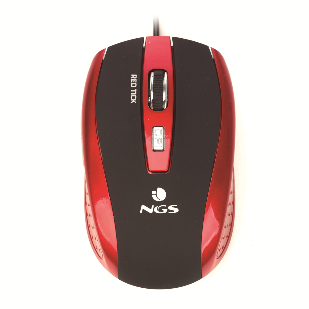 NGS Tick Wired Optical Gaming Mouse, 5 Buttons + Scroll Wheel Red