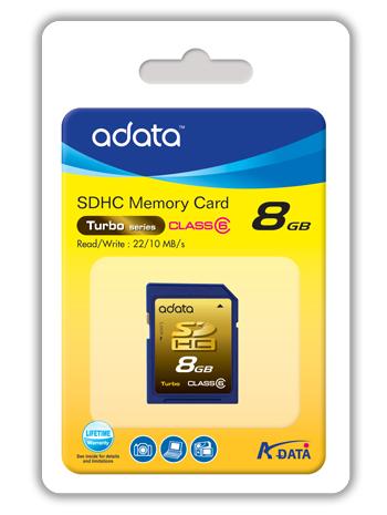 8GB A-Data High-Capacity Secure Digital (SDHC) CL6 Turbo memory card