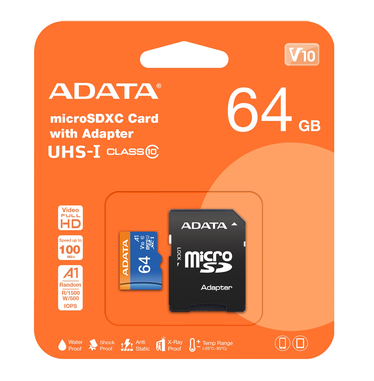 64GB AData Premier microSDXC A1 UHS-1 CL10 Memory Card w/SD adapter ...