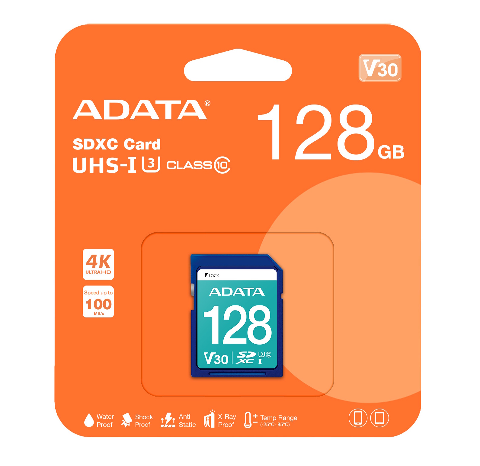 128GB AData Premier Pro SDXC Memory Card UHS-I U3 CL10 V30 4K Ultra HD