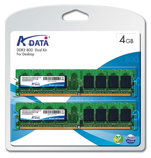 4GB A-Data DDR2 PC2-6400 CL5 Dual Channel memory kit (2x2GB)