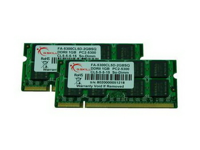 4GB G.Skill DDR2 667MHz Apple Series laptop memory kit PC2-5300 2x2GB (CL5)