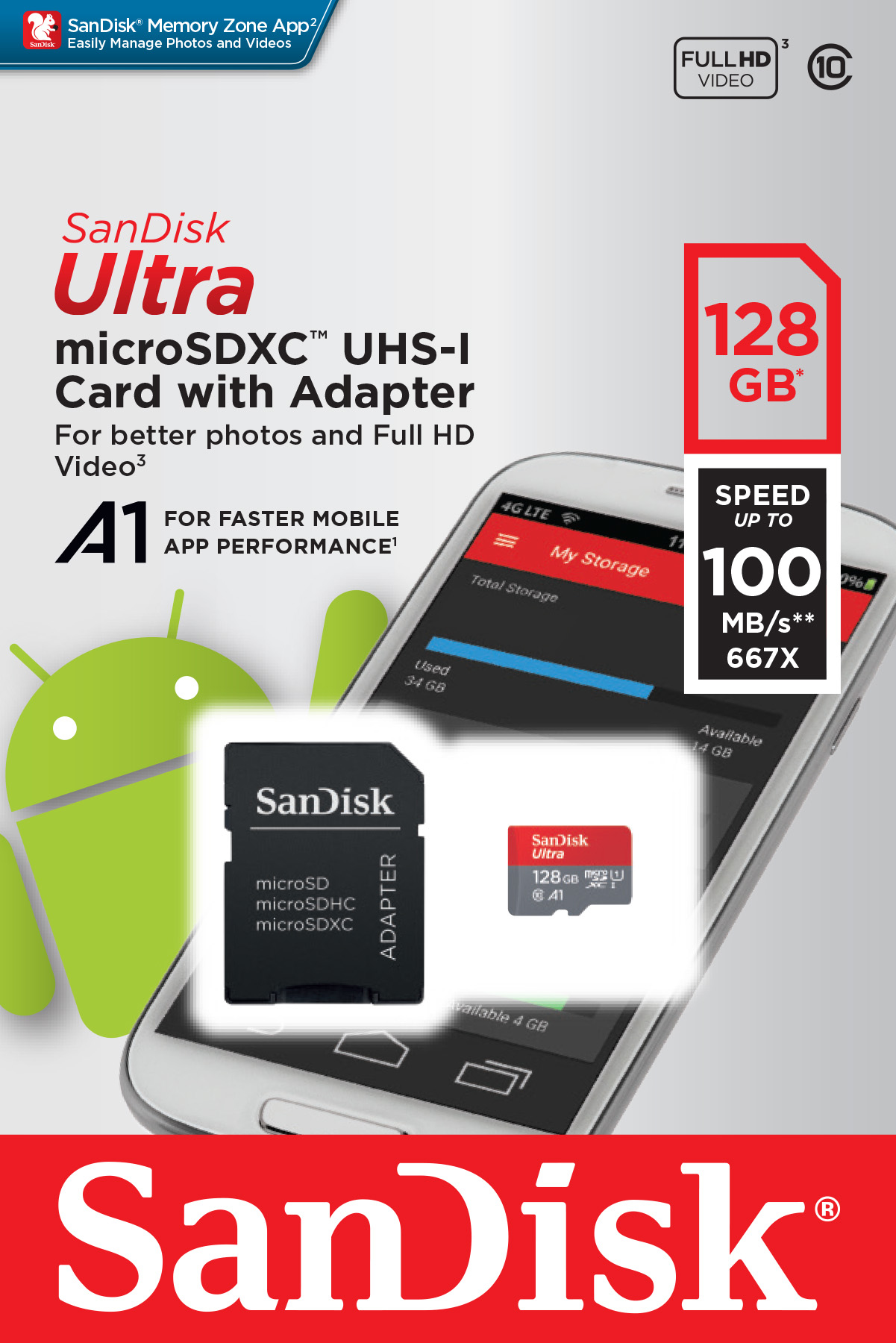 128GB Sandisk Ultra microSDXC UHS-I CL10 A1 Mobile Phone Memory Card 100MB/sec