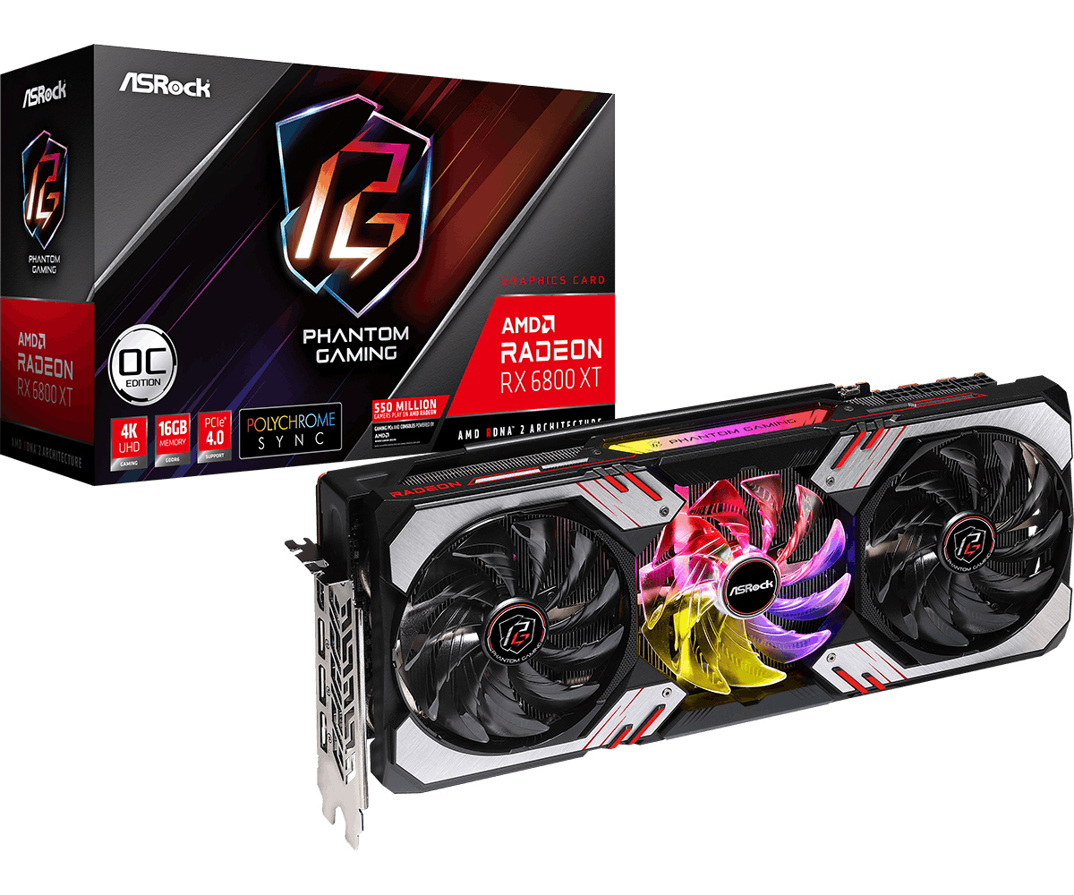 ASRock RX 6800XT Phantom Gaming OC 16GB GDDR6 3-Fan RGB Graphics Card