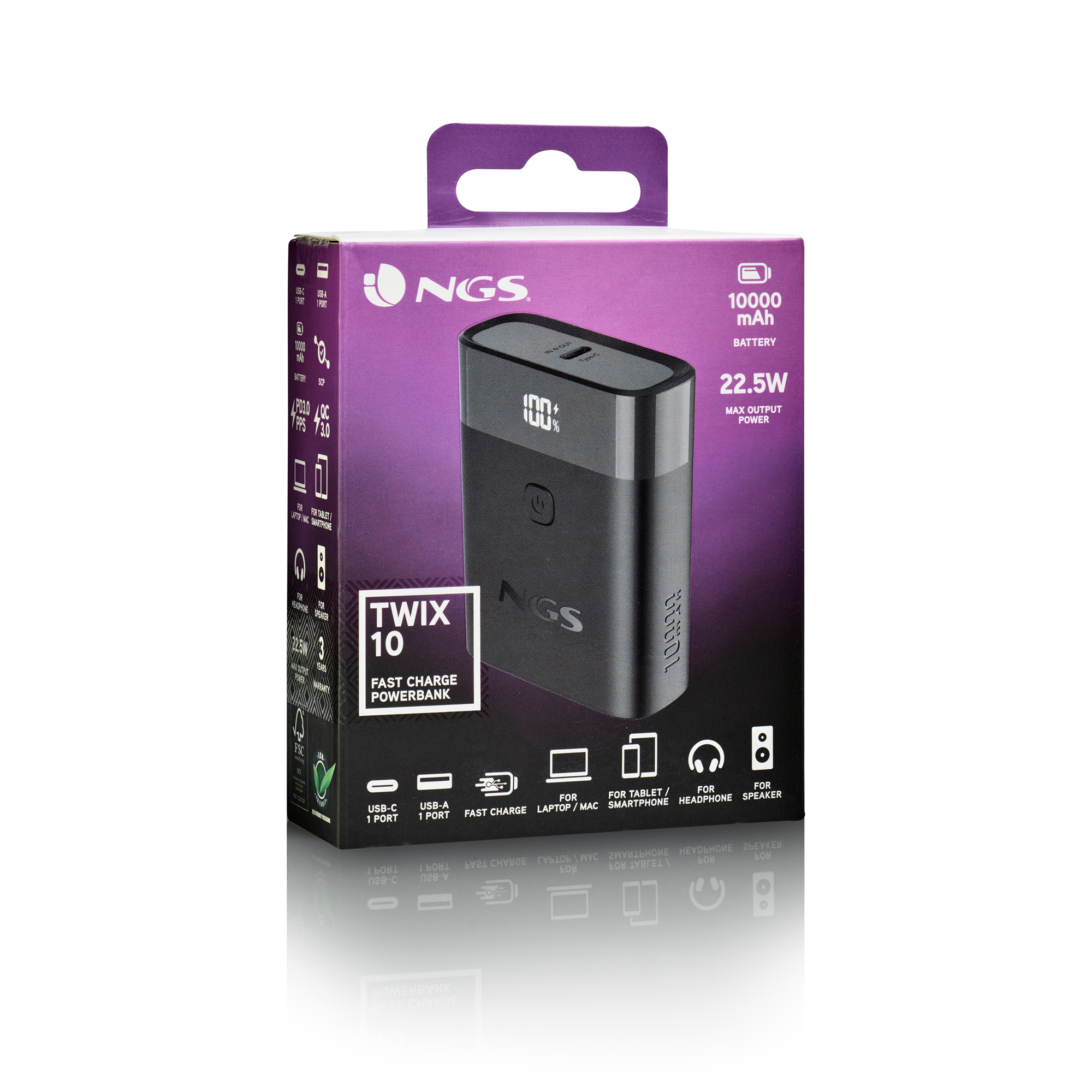 NGS Twix 10 10,000mAh Power Bank USBC+USB A