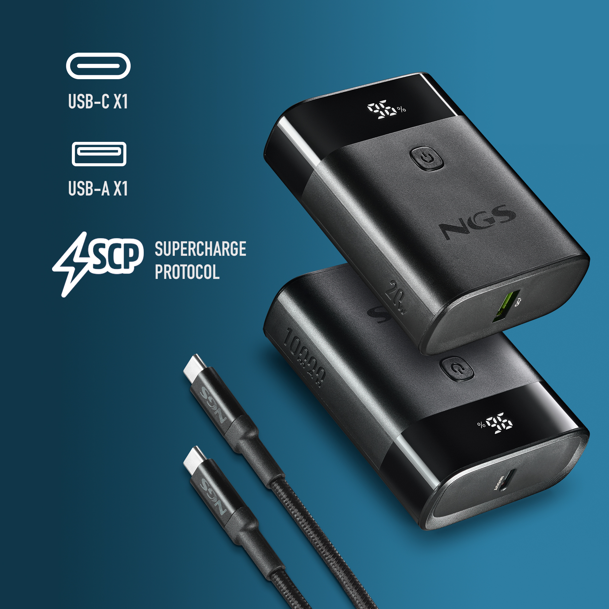 NGS Twix 10 10,000mAh Power Bank USBC+USB A