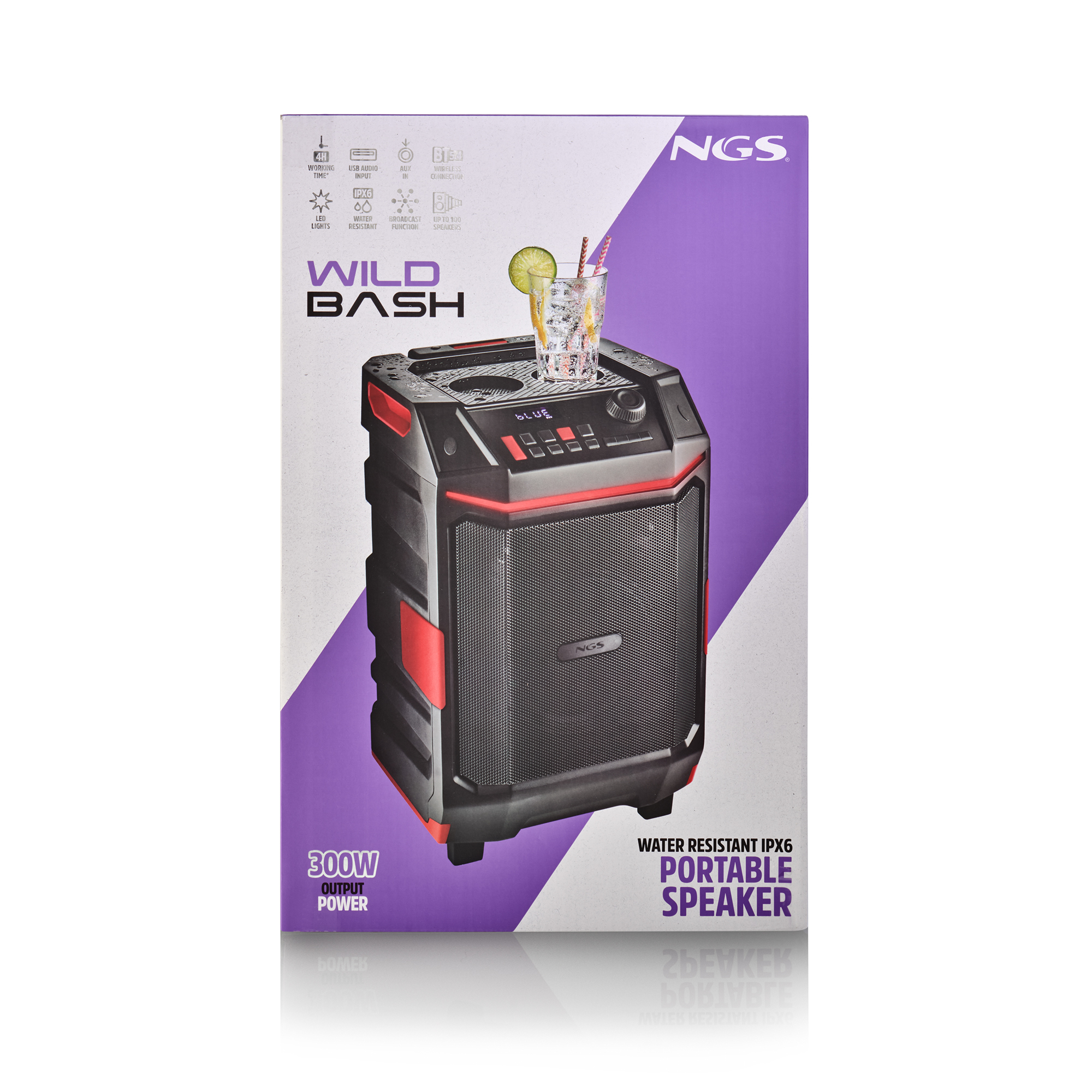 NGS Wild Bash, 300W Portable Wireless and Waterproof BT Speaker with Removable Battery