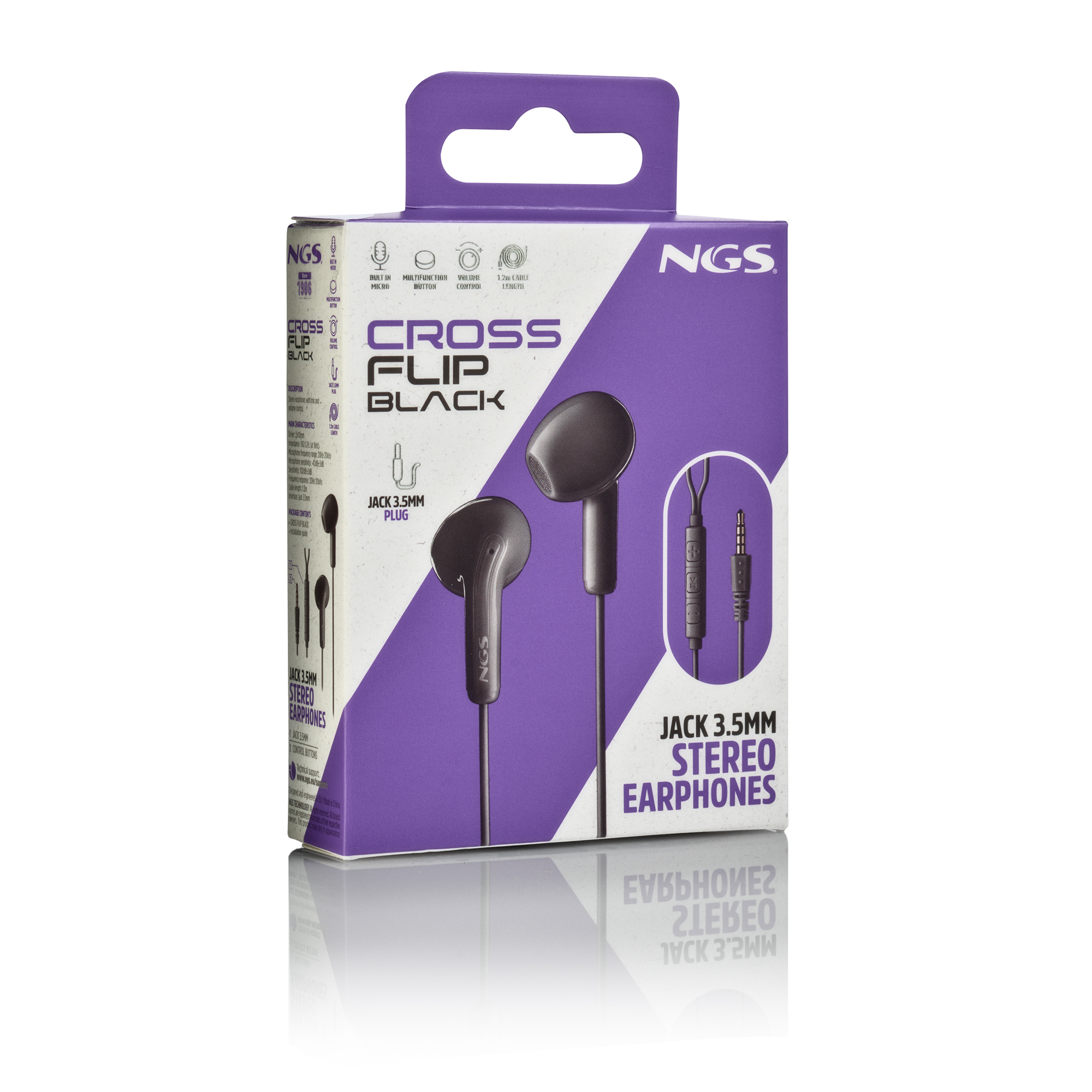 AURICULARES C/MICROFONO NGS CROSS FLIP JACK-3.5MM NEGRO - miniatura 3
