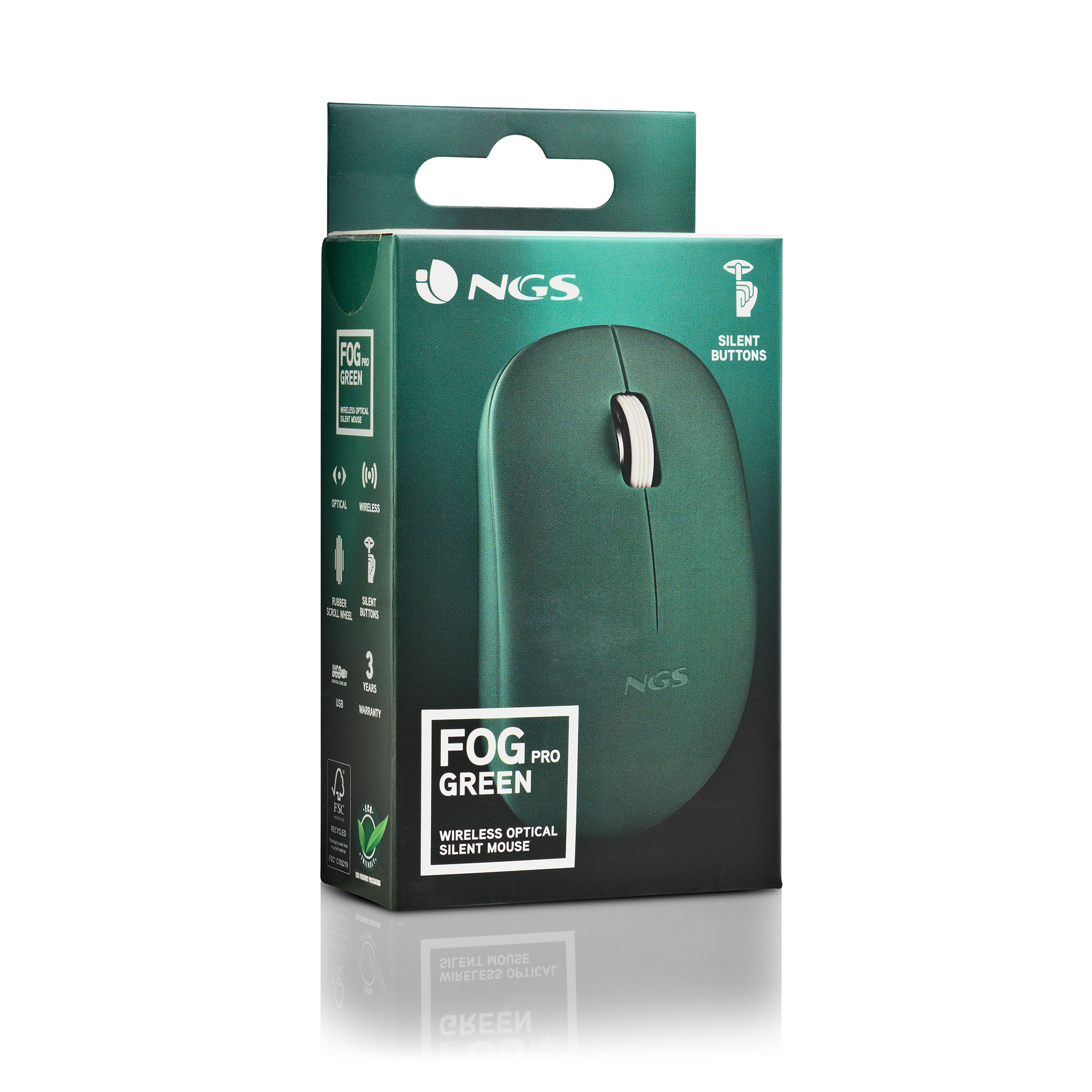 NGS Fog Pro, Wireless Ambidextrous Silent Optical Mouse, Green
