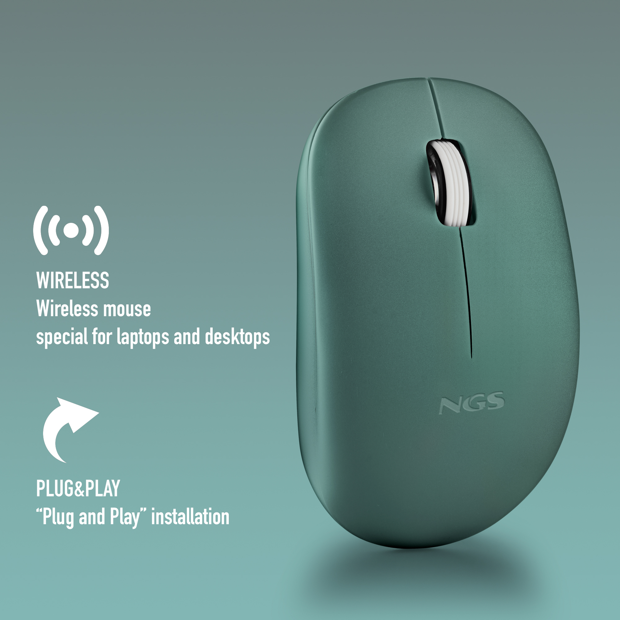 NGS Fog Pro, Wireless Ambidextrous Silent Optical Mouse, Green