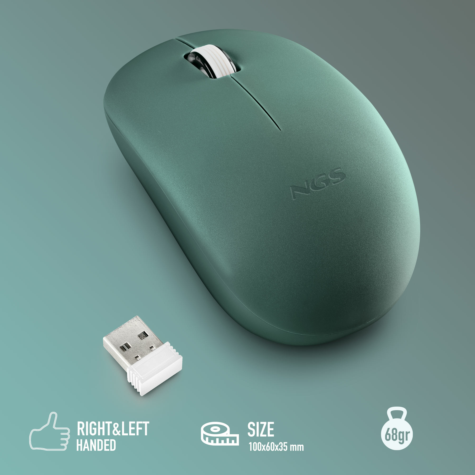 NGS Fog Pro, Wireless Ambidextrous Silent Optical Mouse, Green