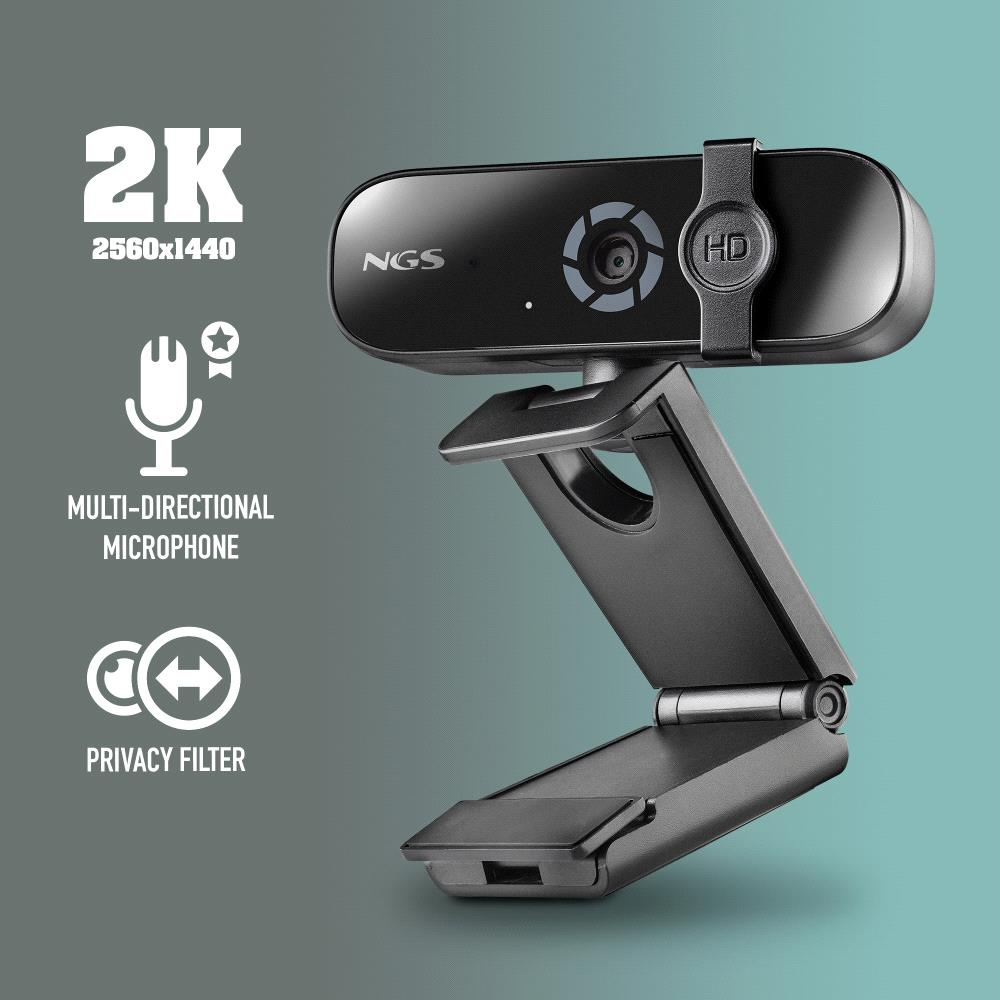 NGS XpressCam 2000, 2K USB Webcam with Built-In Microphone and Privacy Filter, Black
