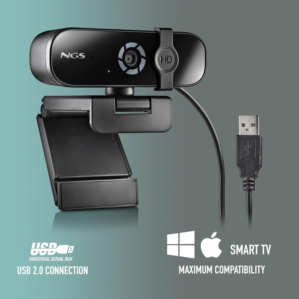 NGS XpressCam 2000, 2K USB Webcam with Built-In Microphone and Privacy Filter, Black