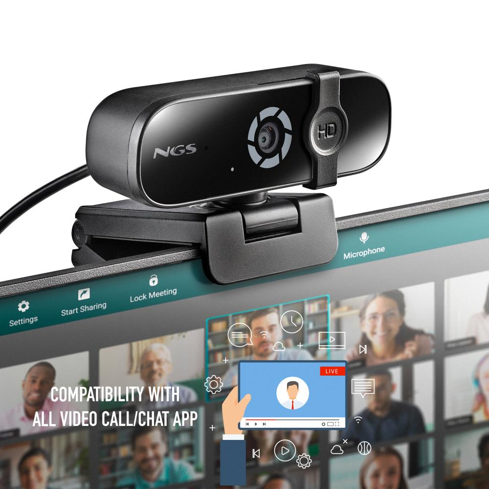 NGS XpressCam 2000, 2K USB Webcam with Built-In Microphone and Privacy Filter, Black