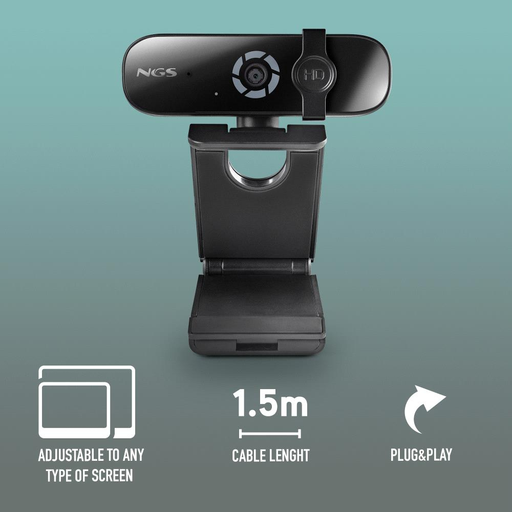 NGS XpressCam 2000, 2K USB Webcam with Built-In Microphone and Privacy Filter, Black