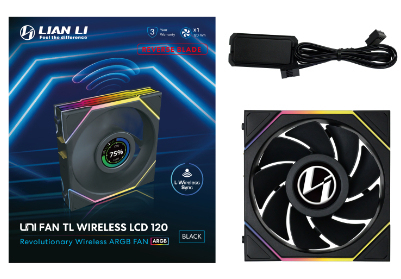 Lian Li UNI FAN TL Wireless LCD Fan, ARGB, PWM - Reverse Blade, 120mm, Black