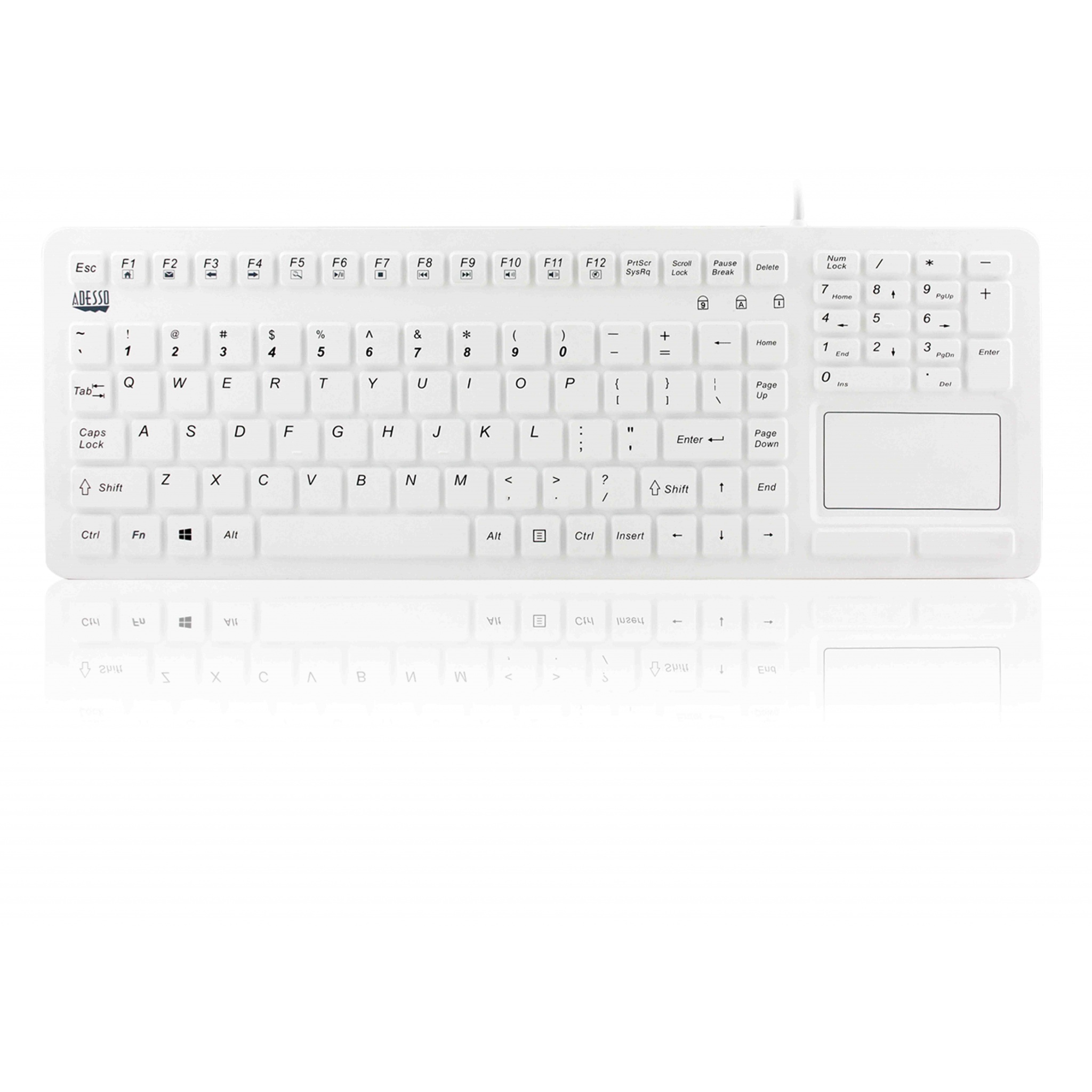 Adesso Antimicrobial USB QWERTY Waterproof Touchpad Keyboard - White