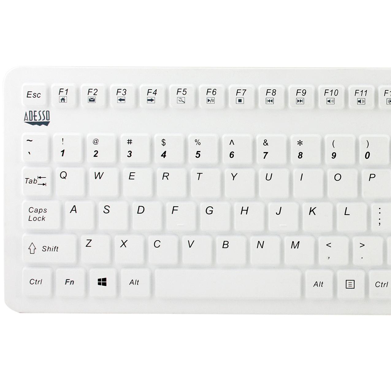 Adesso Antimicrobial USB QWERTY Waterproof Touchpad Keyboard - White