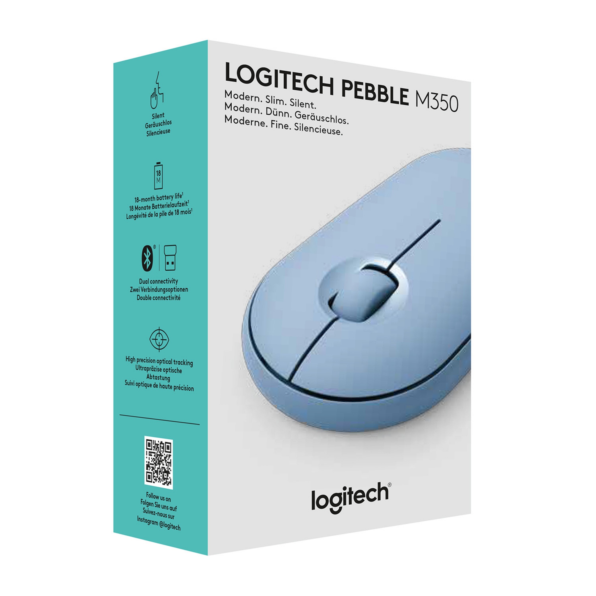 Logitech Pebble M350 Wireless Mouse - Blue, Grey