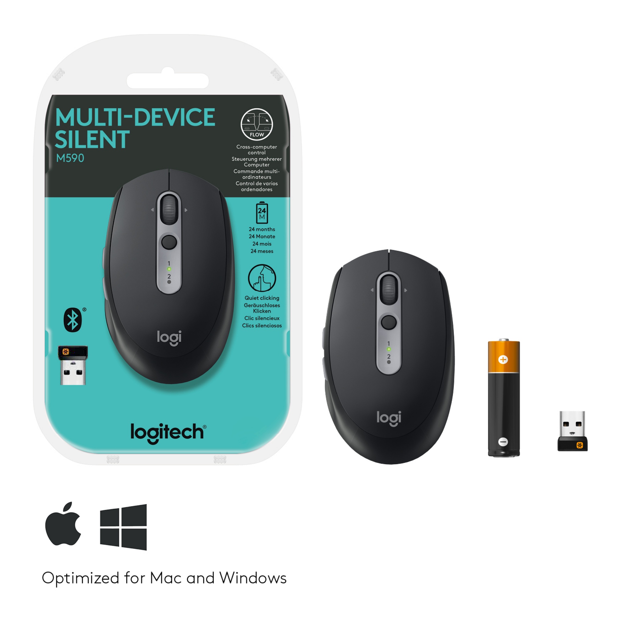 Logitech Wireless M590 Computer Mouse - Graphite
