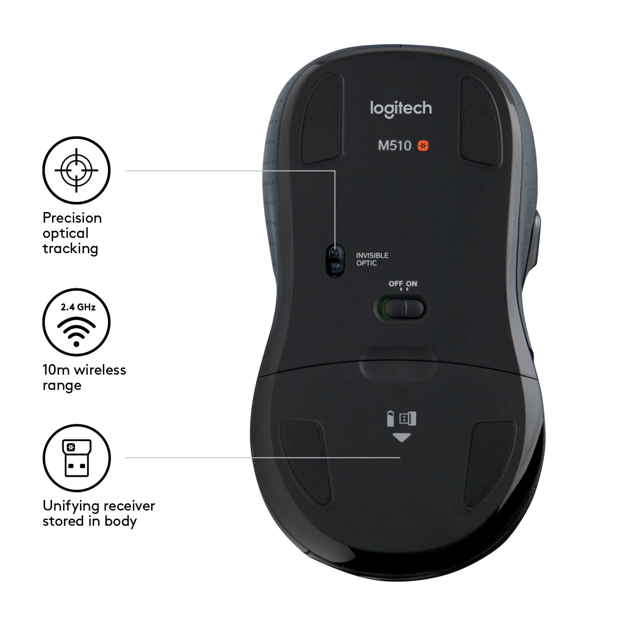 Logitech M510 RF Wireless Laser Mouse - Black