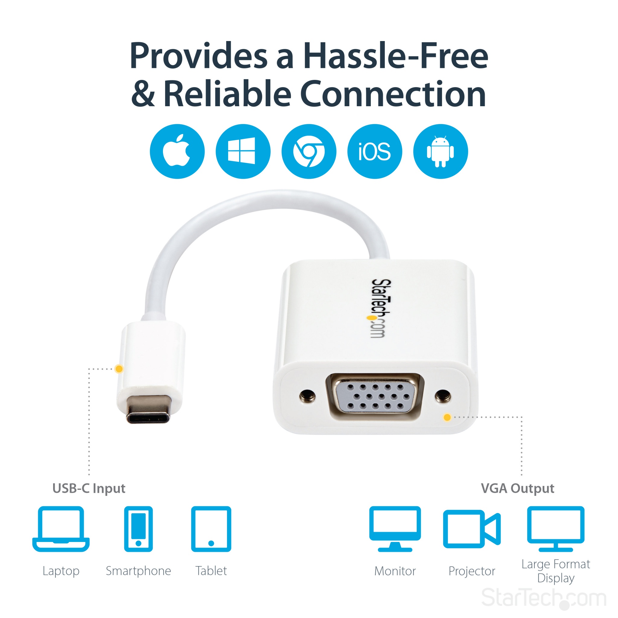 StarTech USB C To VGA Adapter - White