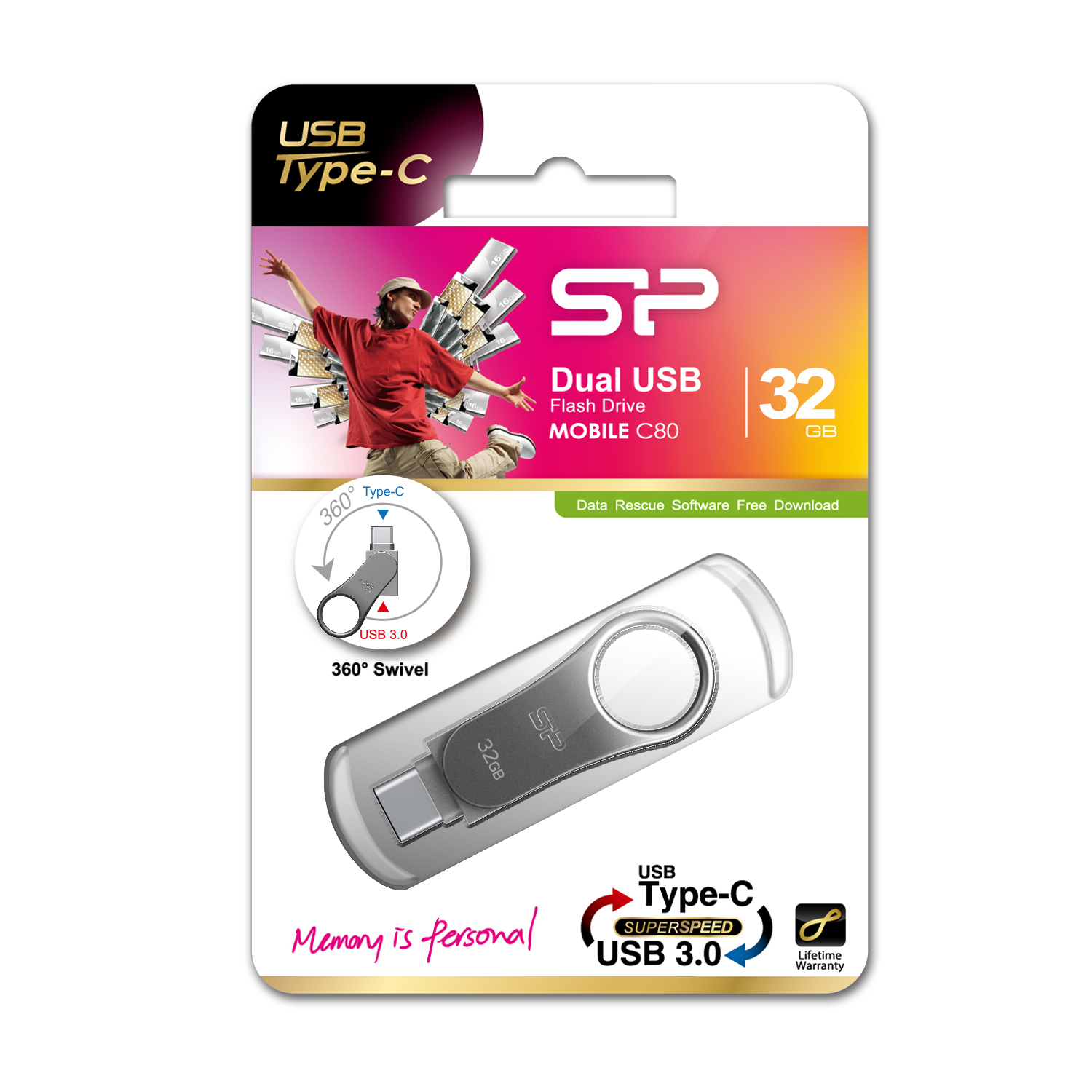 32GB Silicon Power C80 USB3.1 Type-C Flash Drive