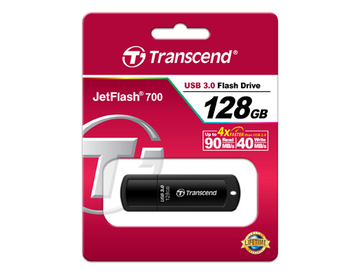 128GB Transcend JetFlash 700 USB 3.1 Flash Drive - Black