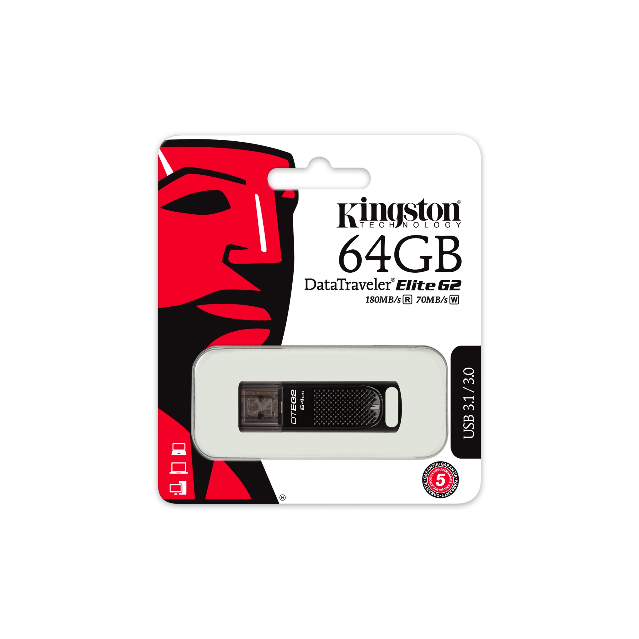 64GB Kingston DataTraveler Elite G2 USB 3.1 Flash Drive - Black